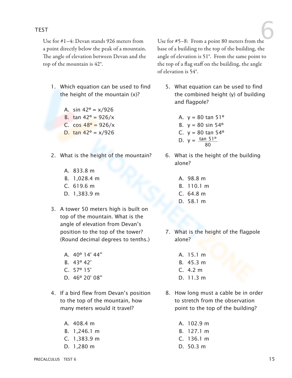 Trigonometry Word Problems: Elevation & Depression - Page 15