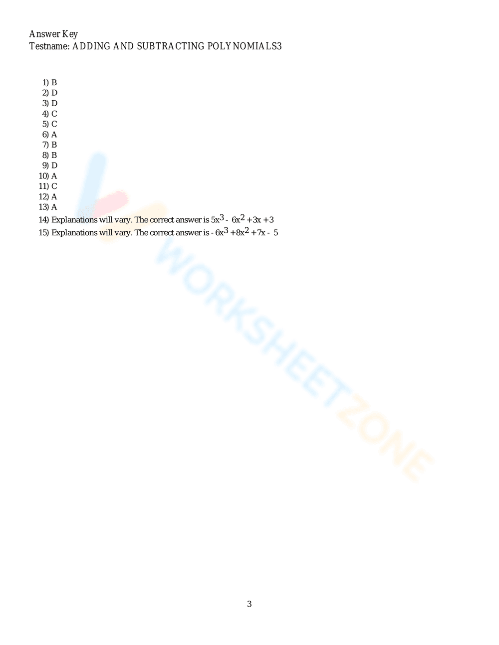 Add or Subtract Polynomials Worksheet - Page 3