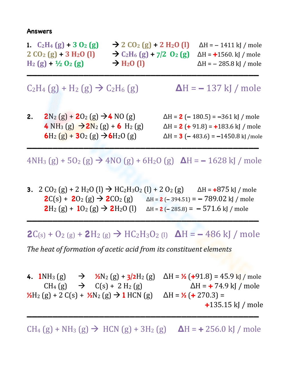 Hess's Law Worksheet - Page 2