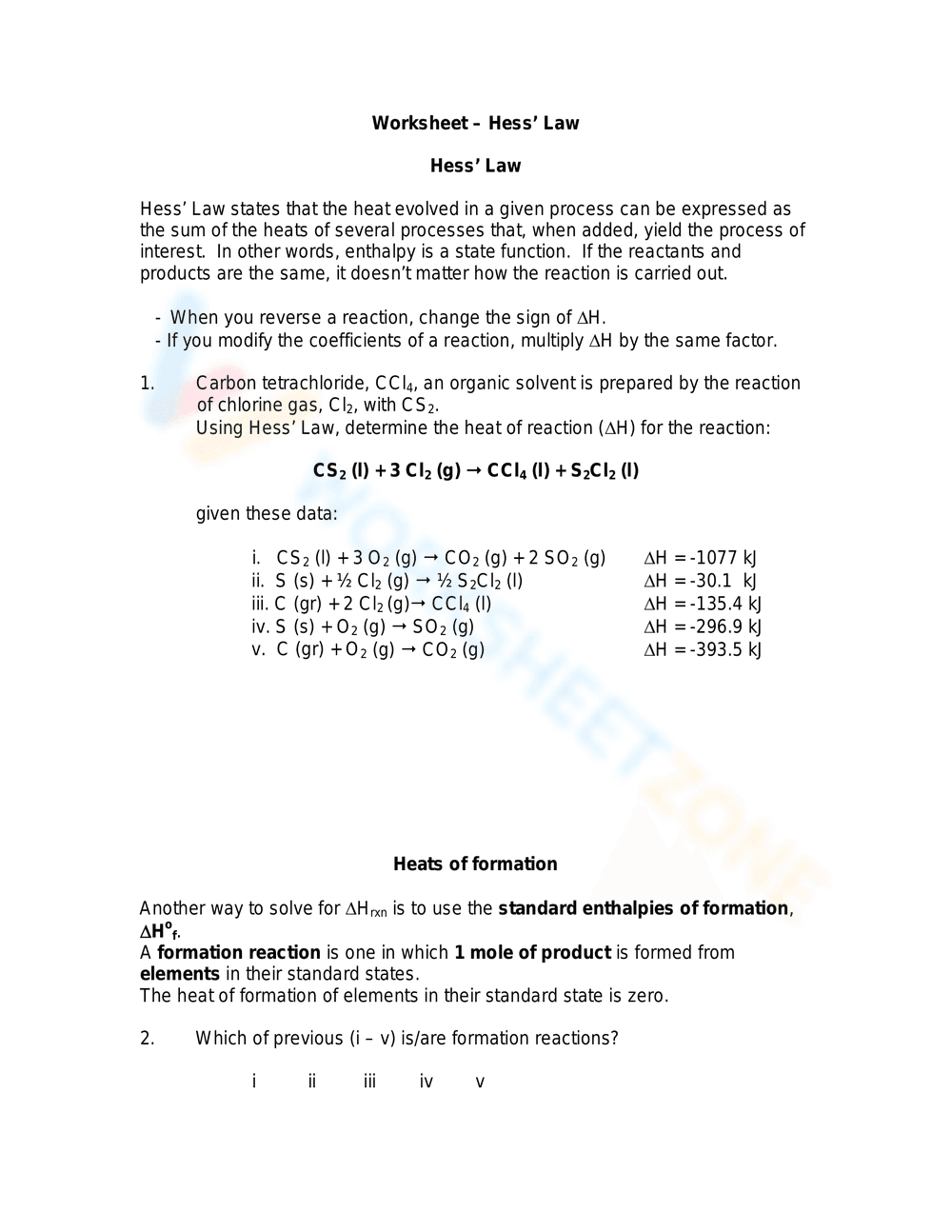 Worksheet Hess's Law Thermodynamics - Page 2