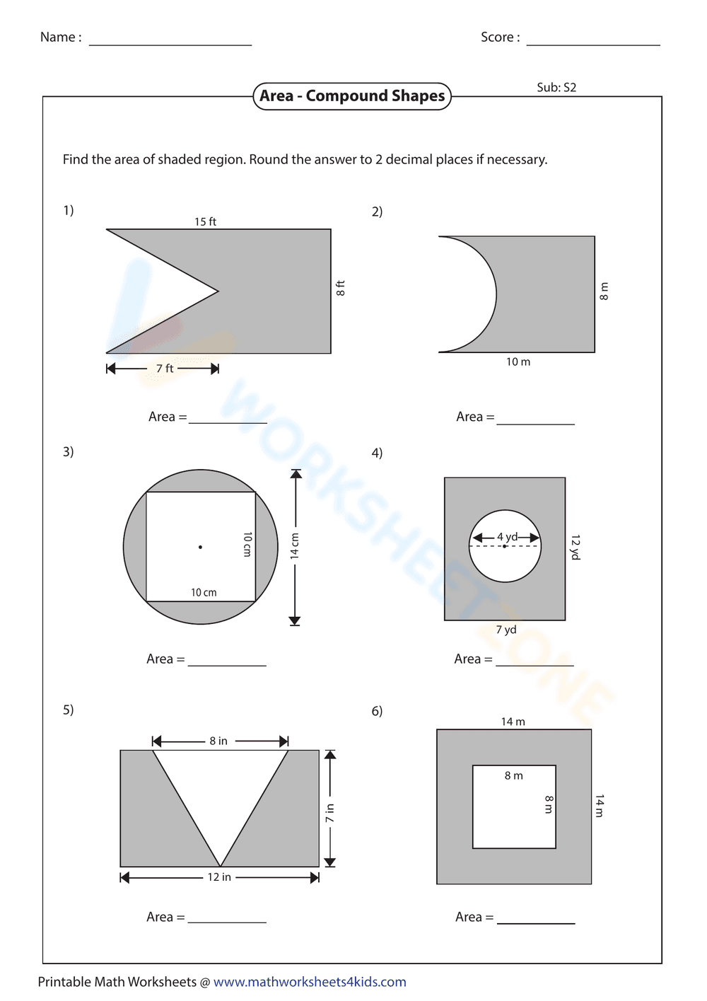 Area of Compound Shape Worksheet - Page 3