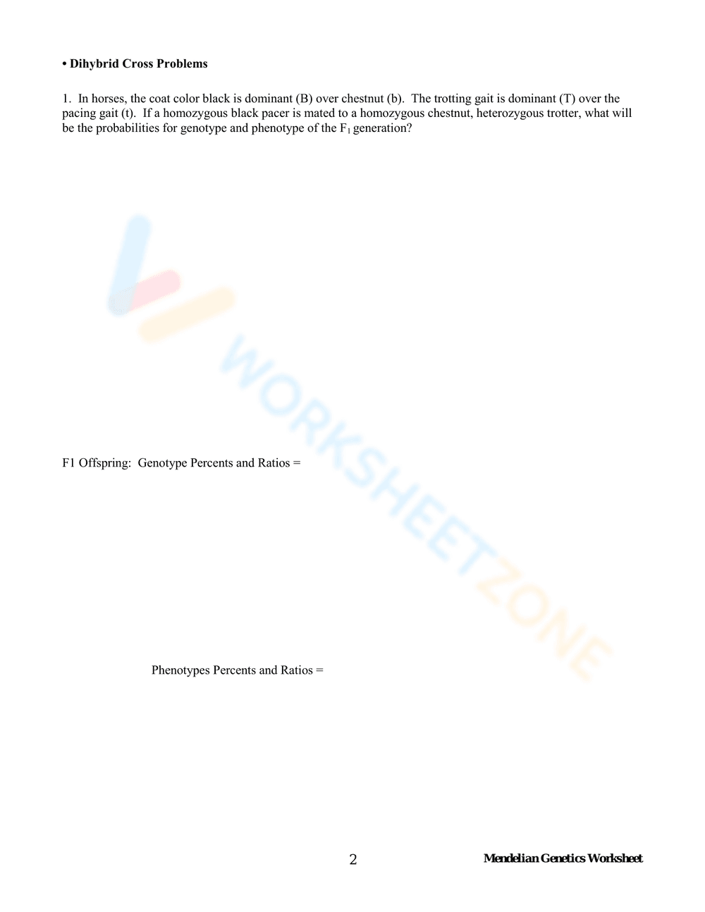 Punnett Squares Dihybrid Crosses Practice Worksheet - Page 1