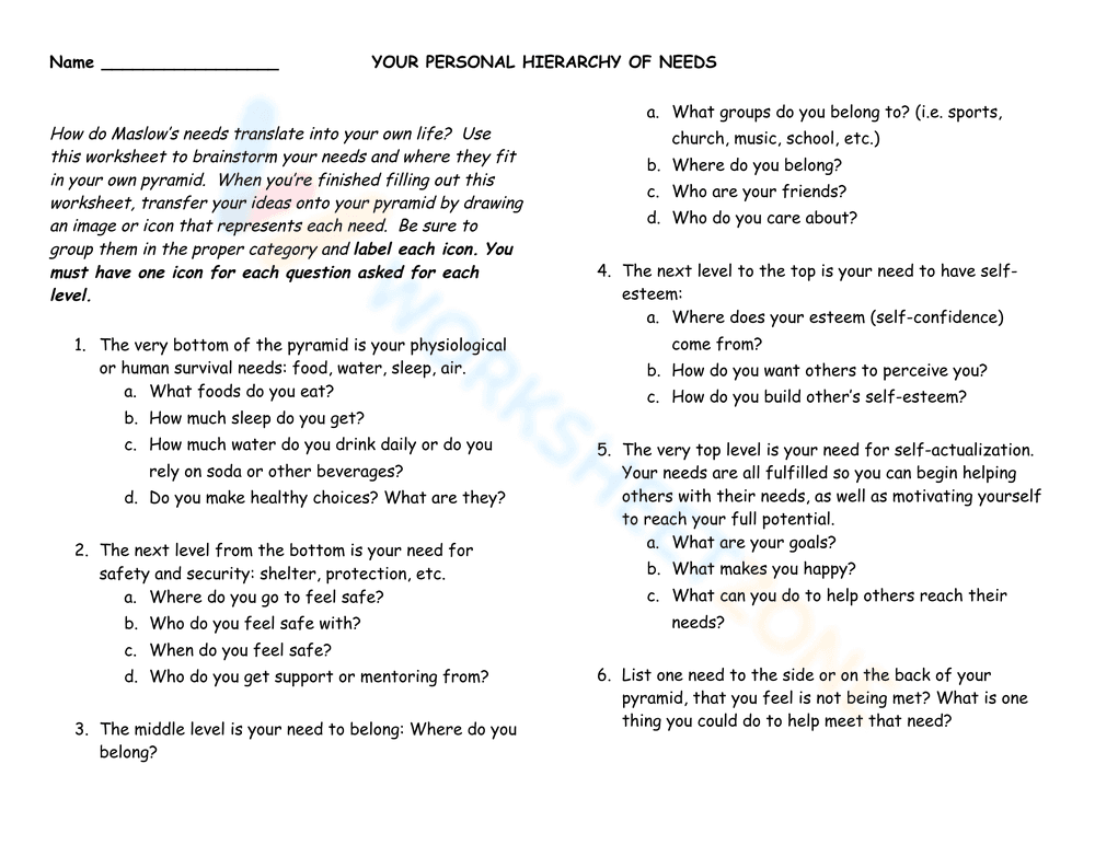 Worksheet: Understanding Maslow's Hierarchy of Needs - Page 3