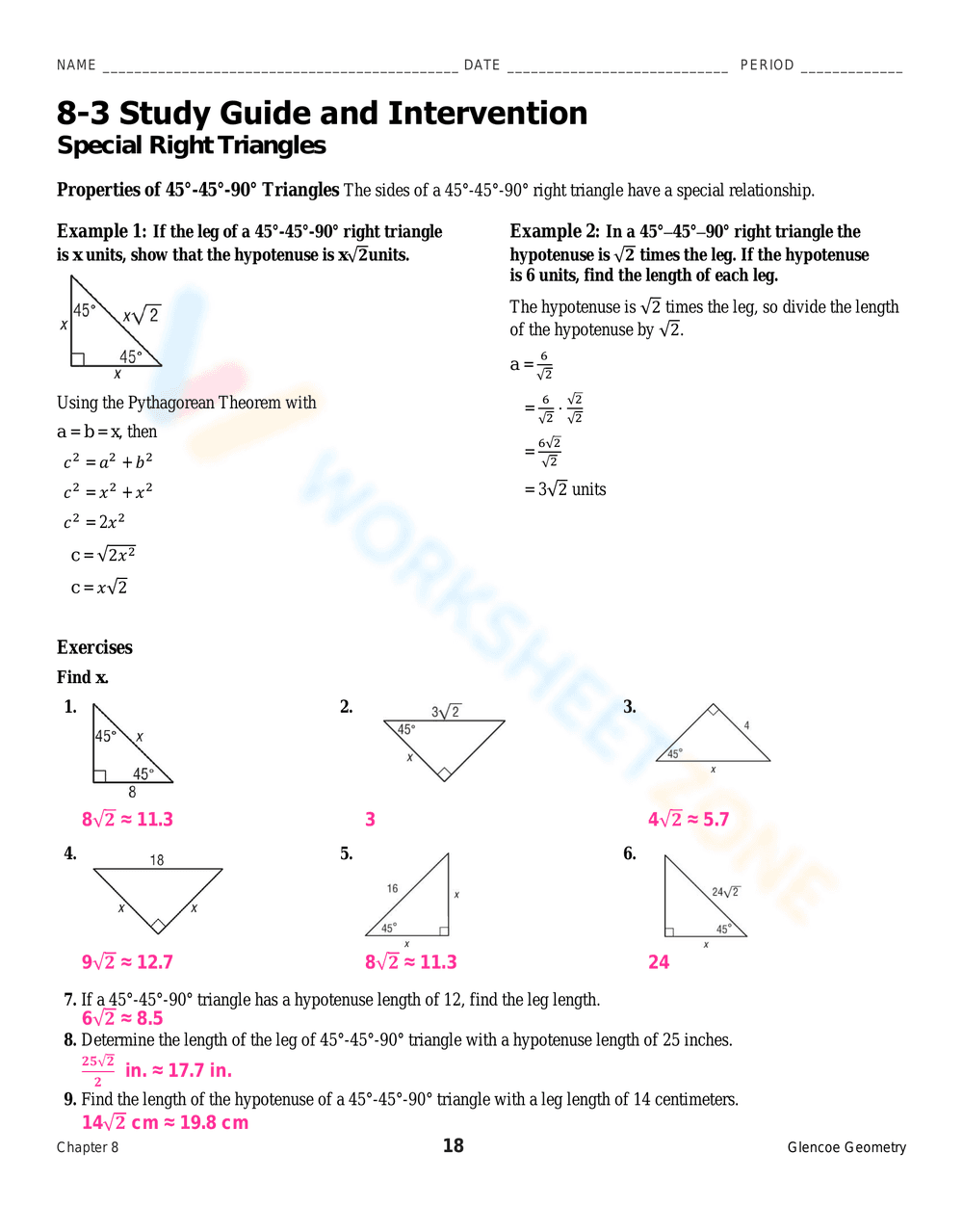 Explore Properties of 45-45-90 Triangles Worksheet - Page 1