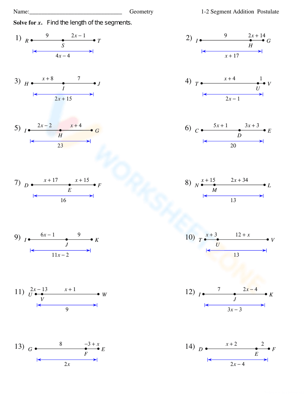 Apply Segment Addition Postulate - Page 1