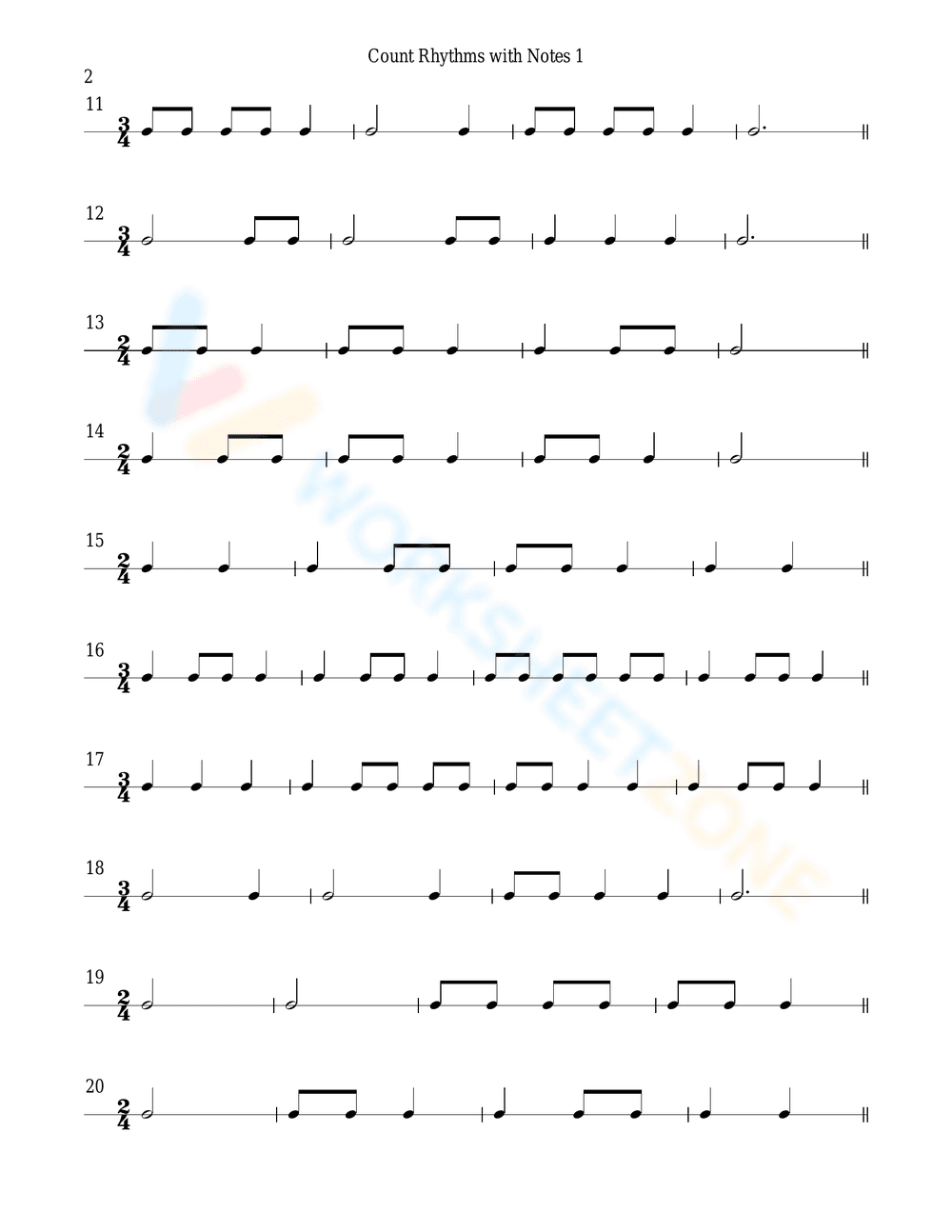 Count Rhythms with Notes Music Worksheet - Page 2