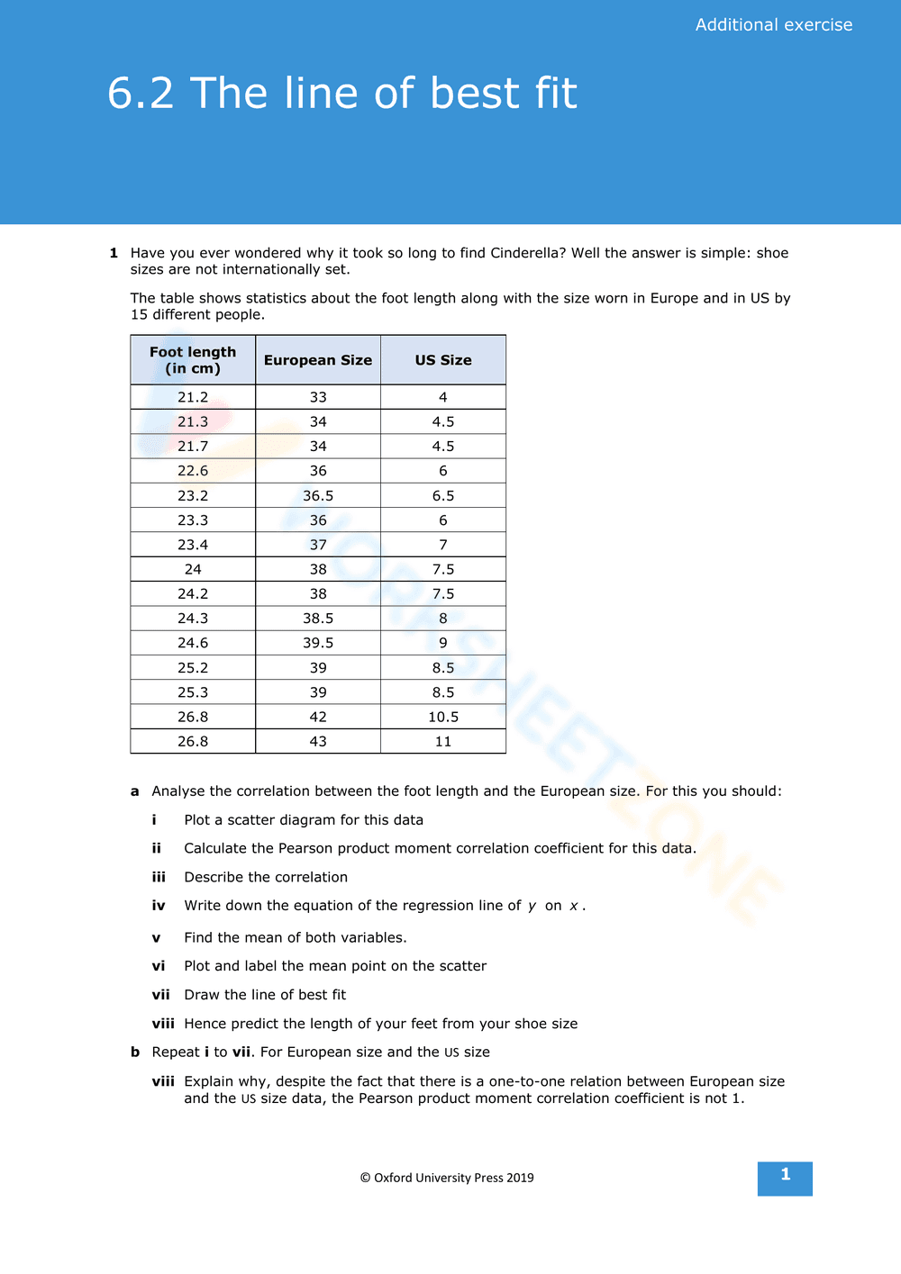 Worksheet on Finding the Line of Best Fit - Page 1