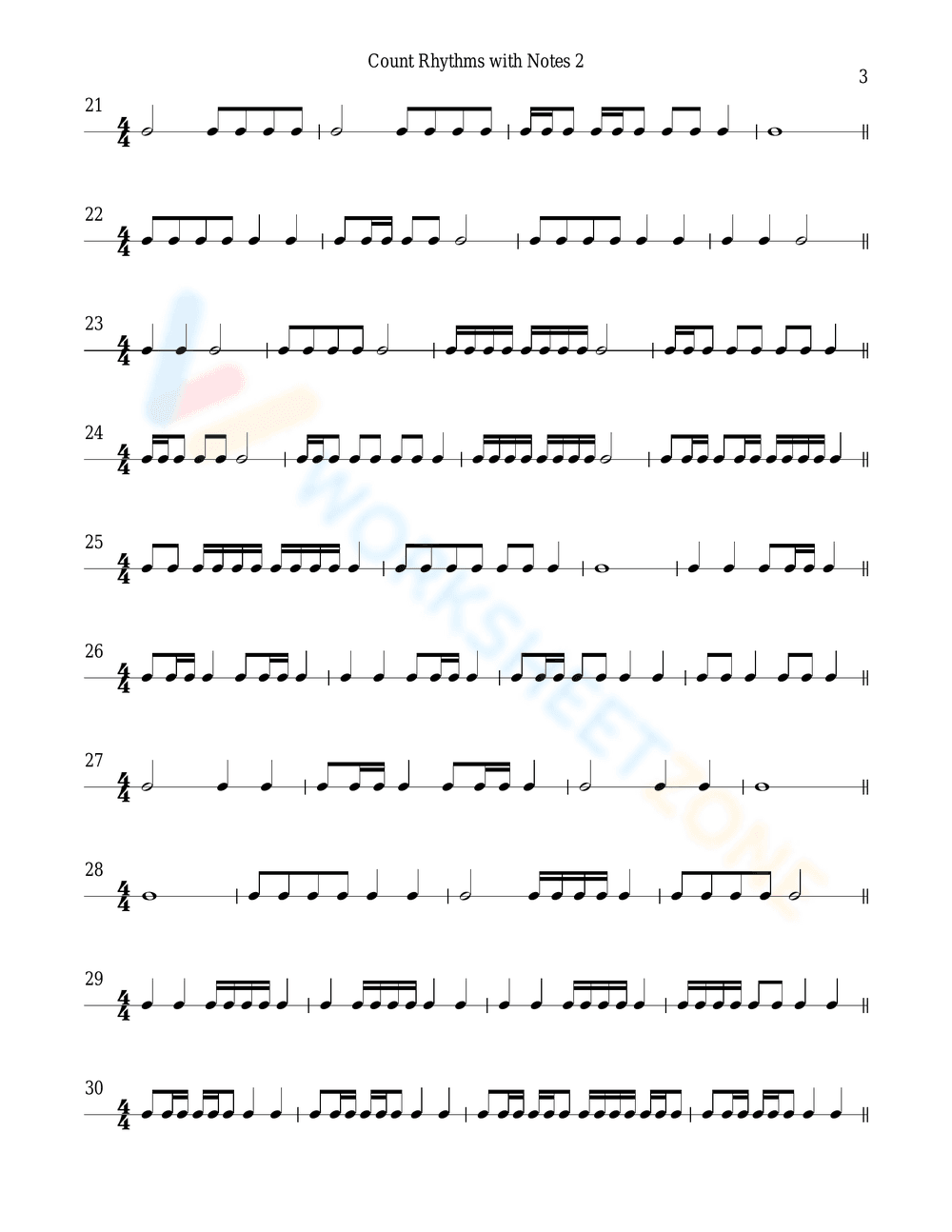 Counting Rhythms with Notes - Music Worksheet - Page 3