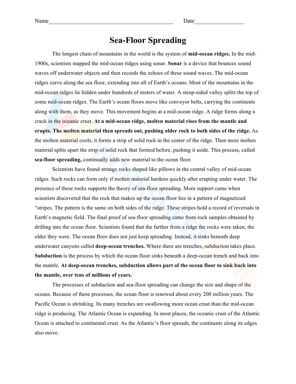Explore Sea Floor Spreading: Worksheet - Page 3