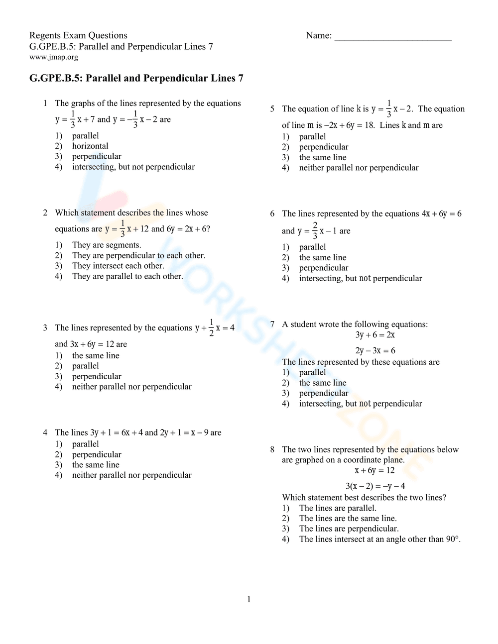 Working with Parallel and Perpendicular Lines - Page 1