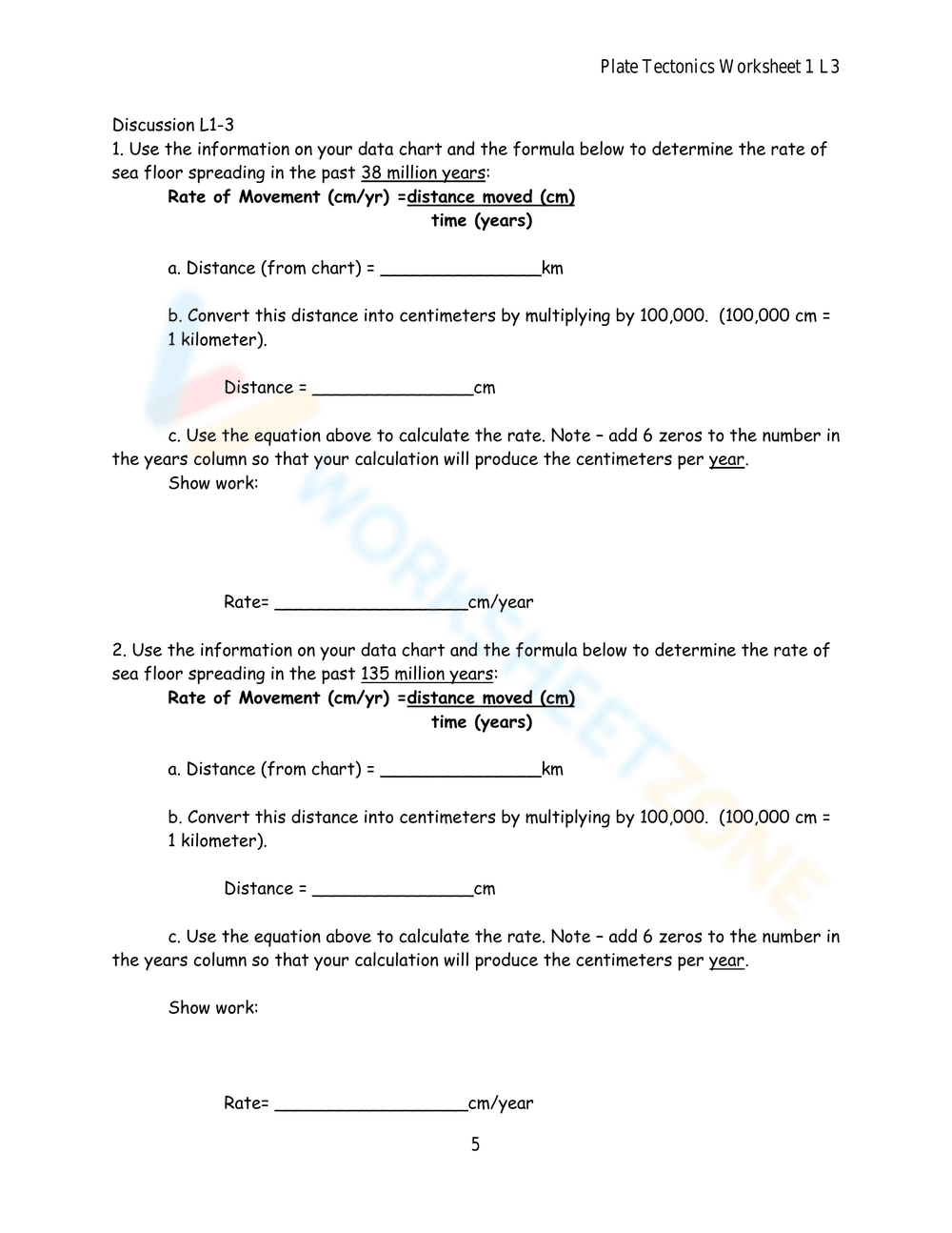 Sea Floor Spreading: Science Worksheet - Page 5