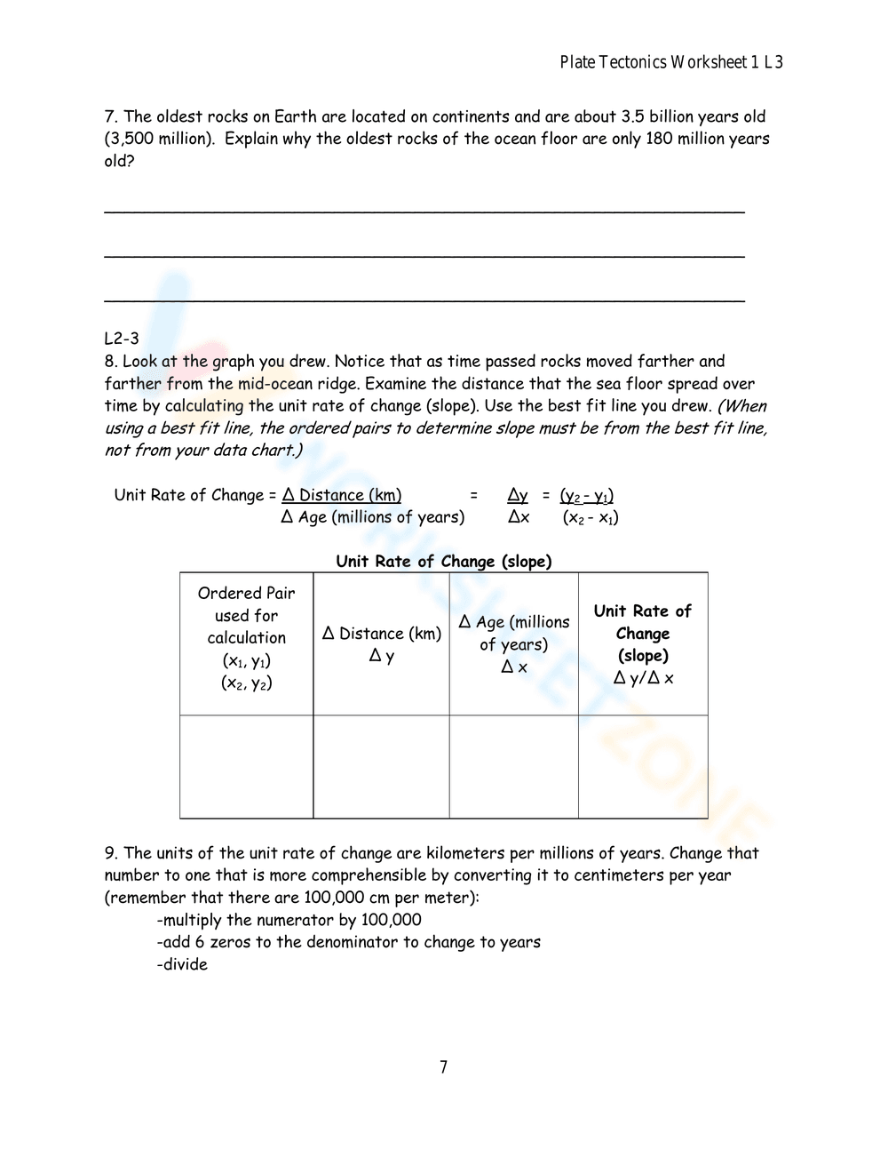 Sea Floor Spreading: Science Worksheet - Page 7