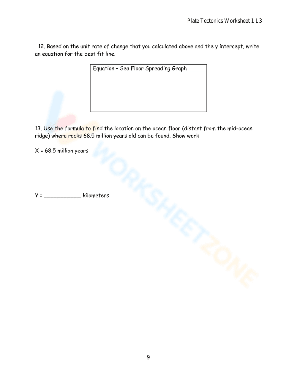 Sea Floor Spreading: Science Worksheet - Page 9