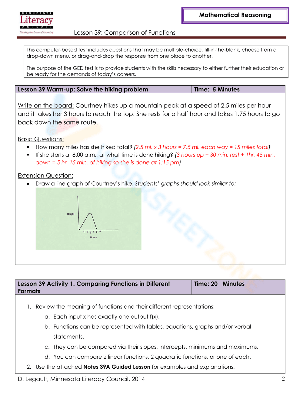Comparison of Functions Worksheet - Page 2