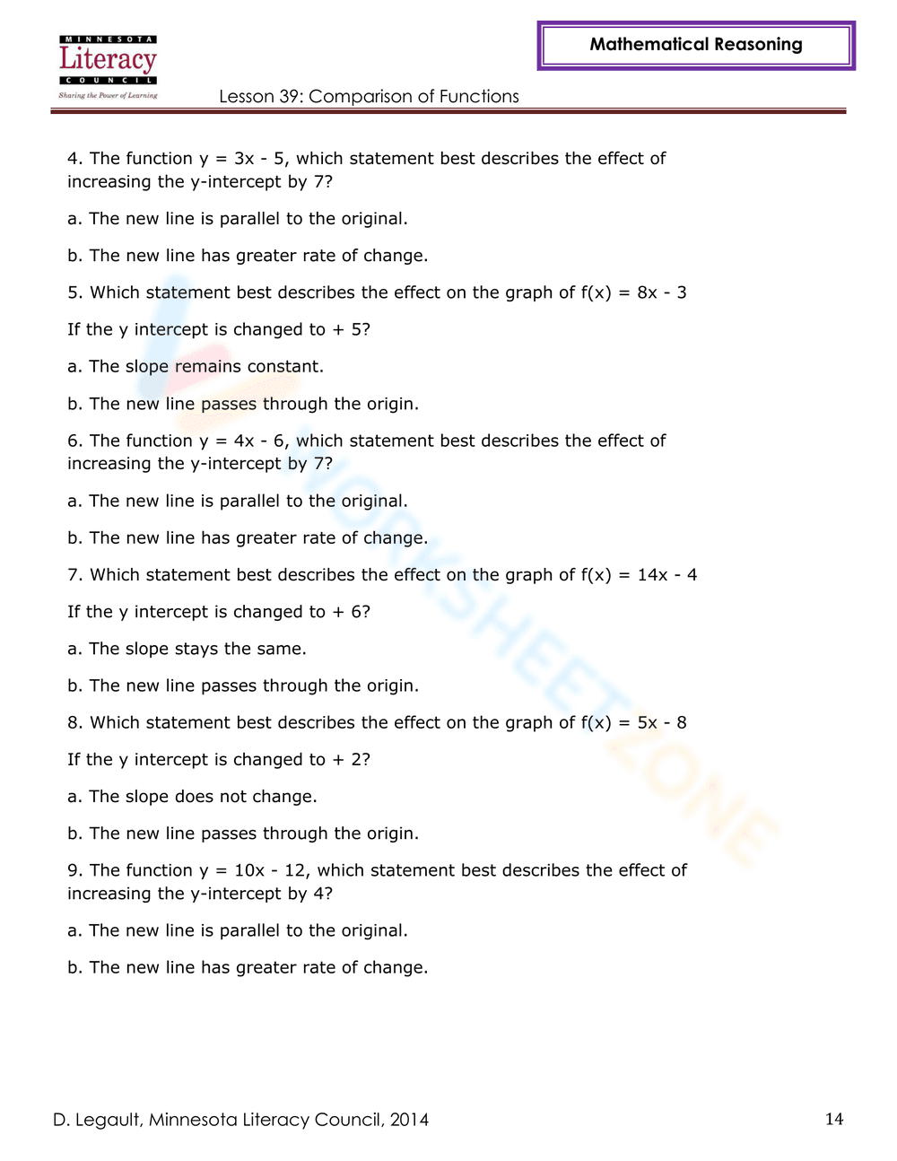 Comparison of Functions Worksheet - Page 14