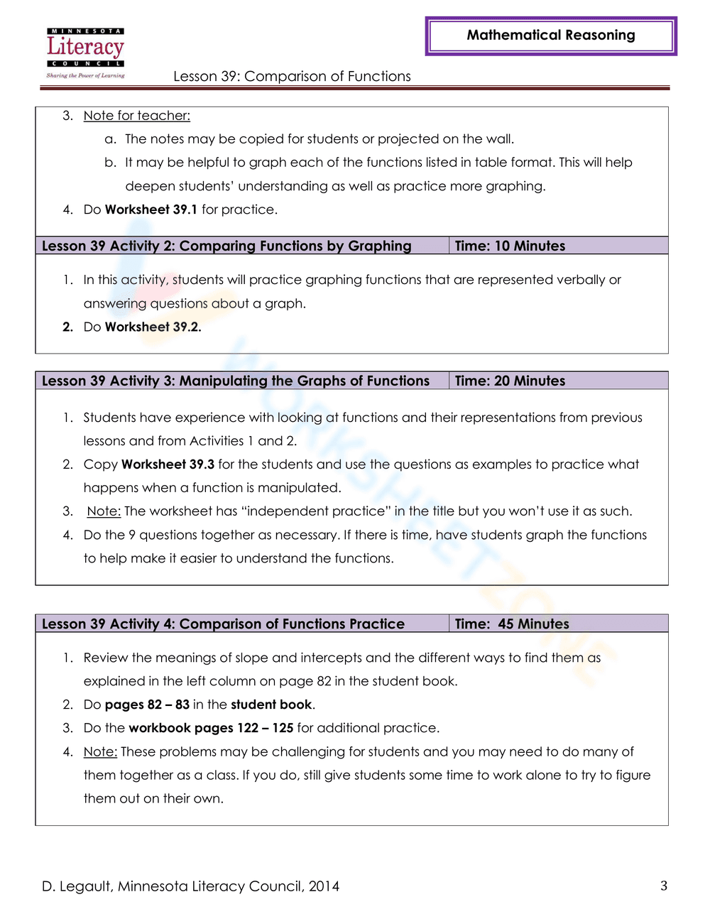 Comparison of Functions Worksheet - Page 3