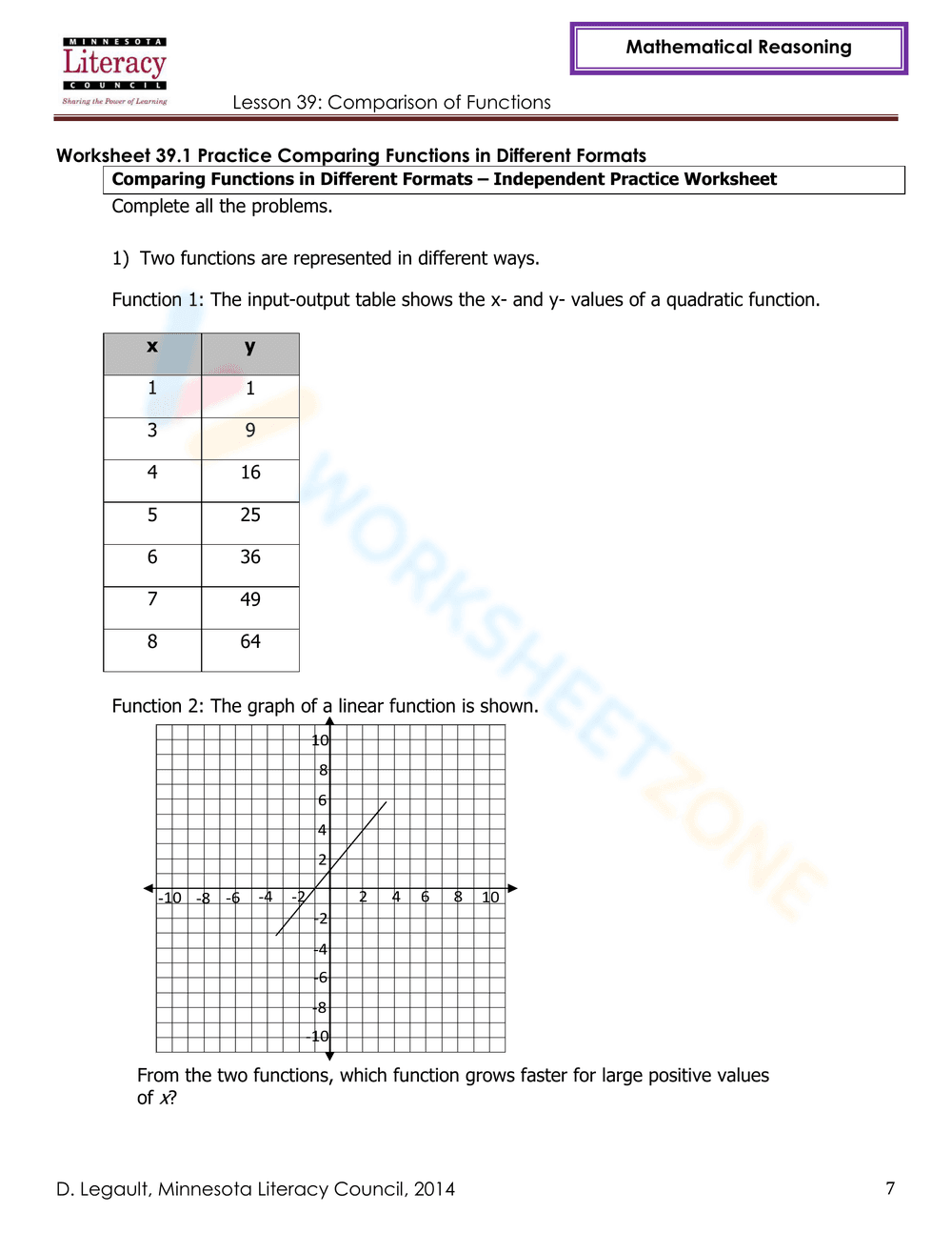 Comparison of Functions Worksheet - Page 7