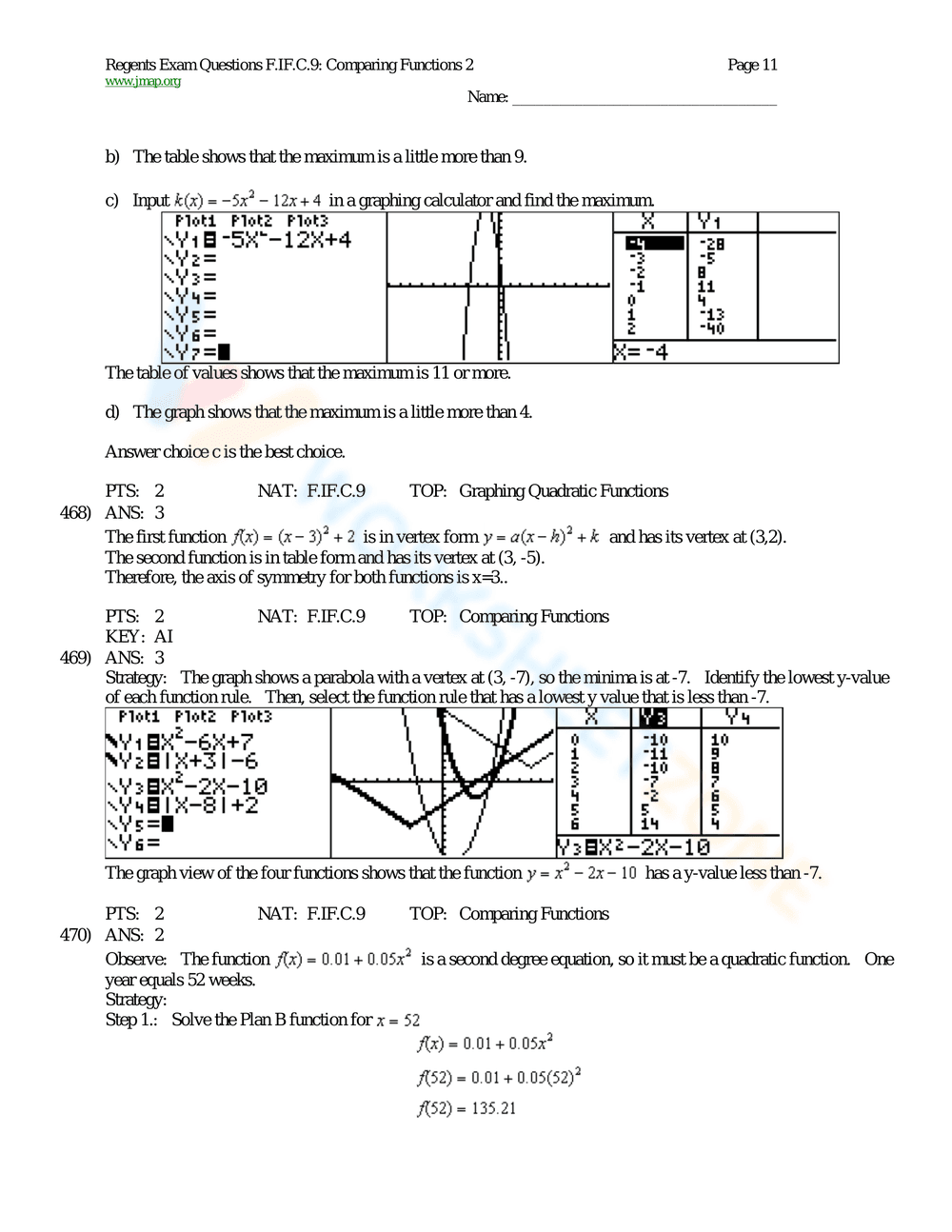 Comparing Functions in Math Worksheet - Page 11