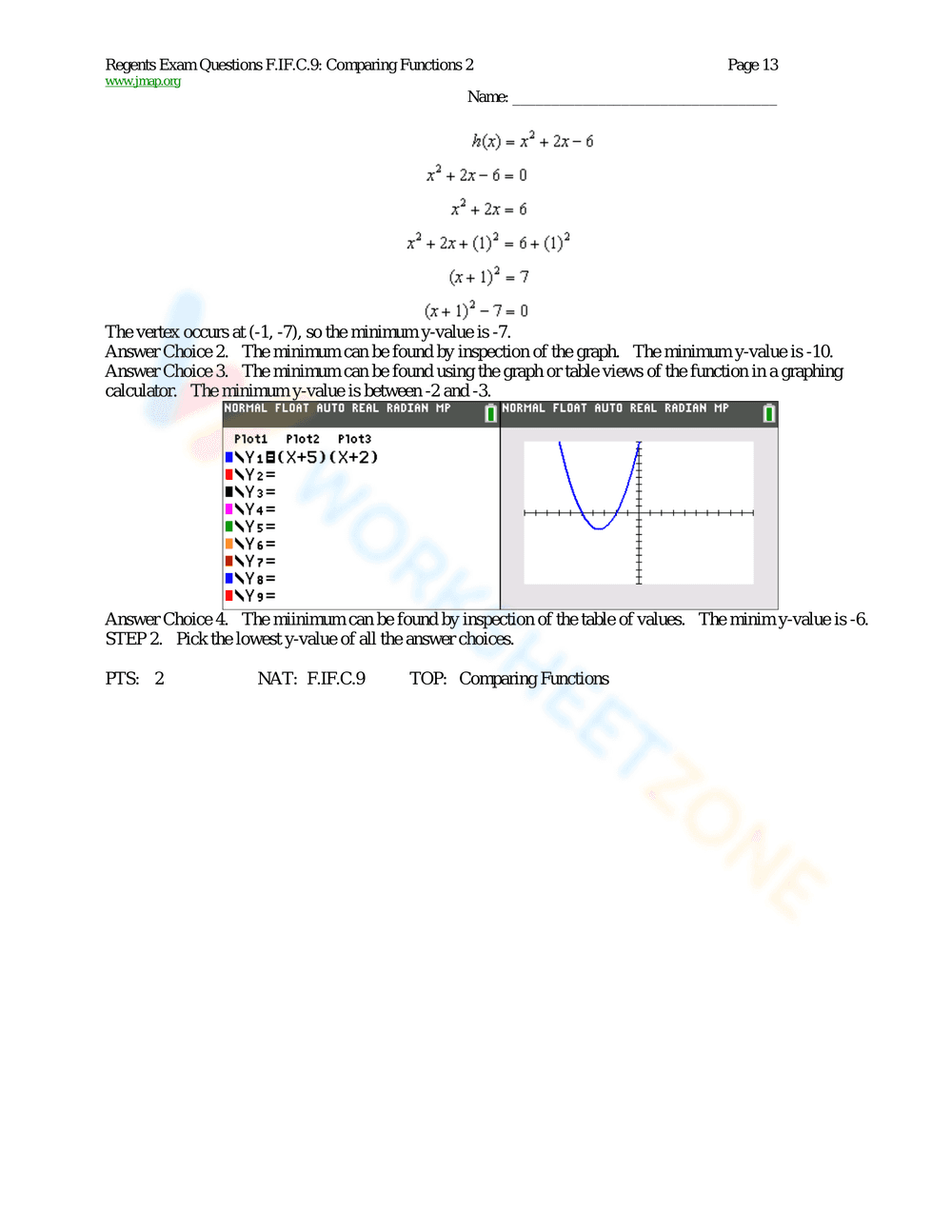 Comparing Functions in Math Worksheet - Page 13