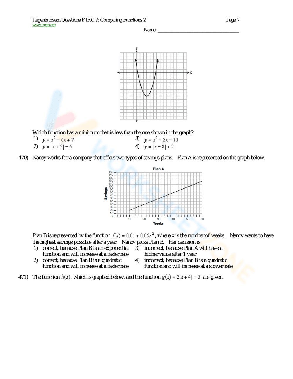 Comparing Functions in Math Worksheet - Page 7