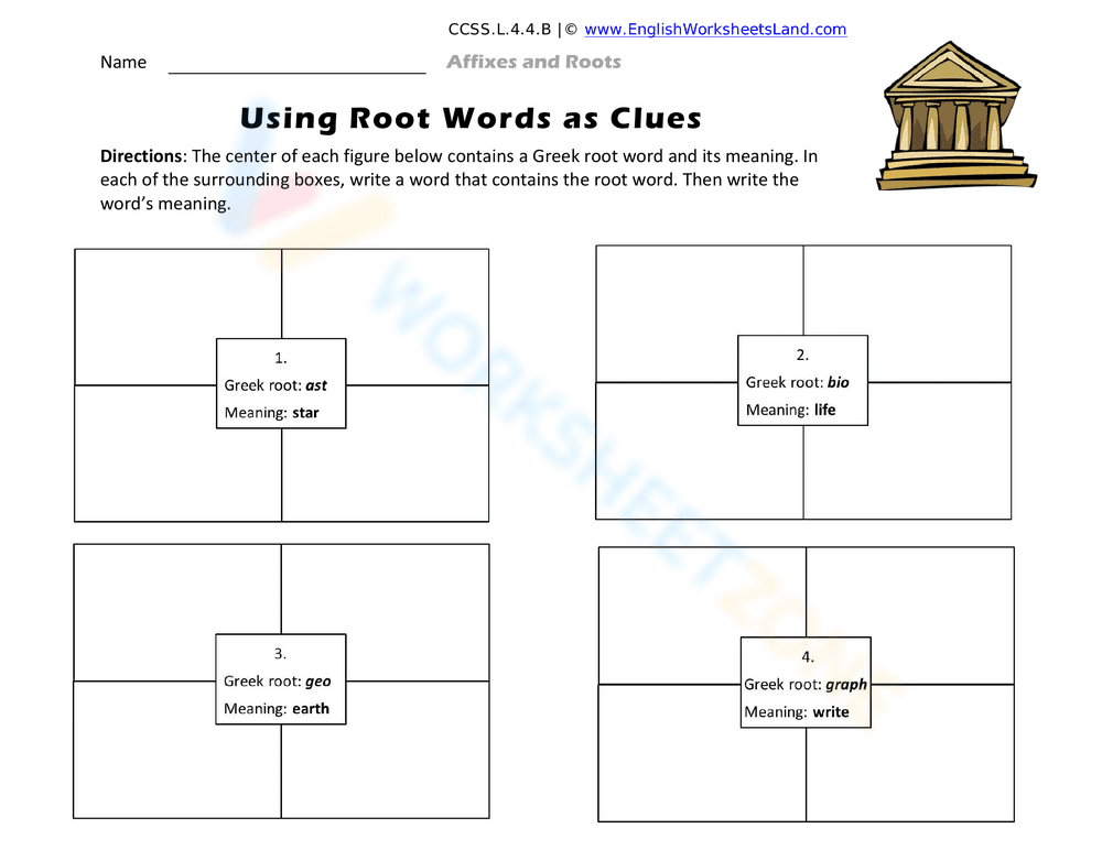 Using Root Words as Clues - Worksheet - Page 1