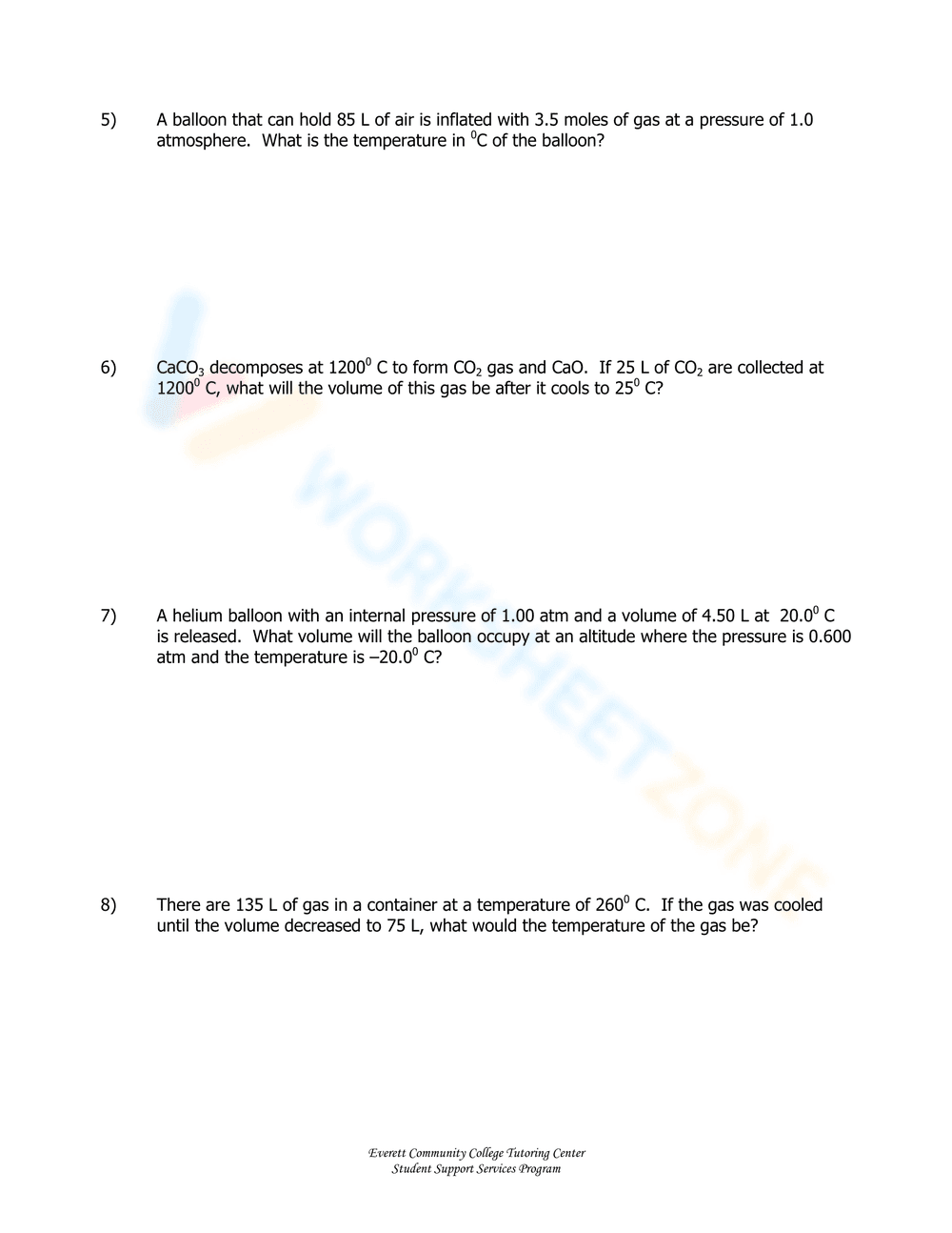 Mixed Gas Laws Worksheet - Page 1
