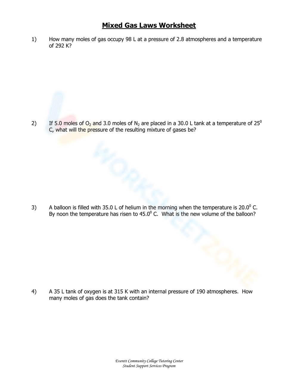 Mixed Gas Laws Worksheet - Page 2