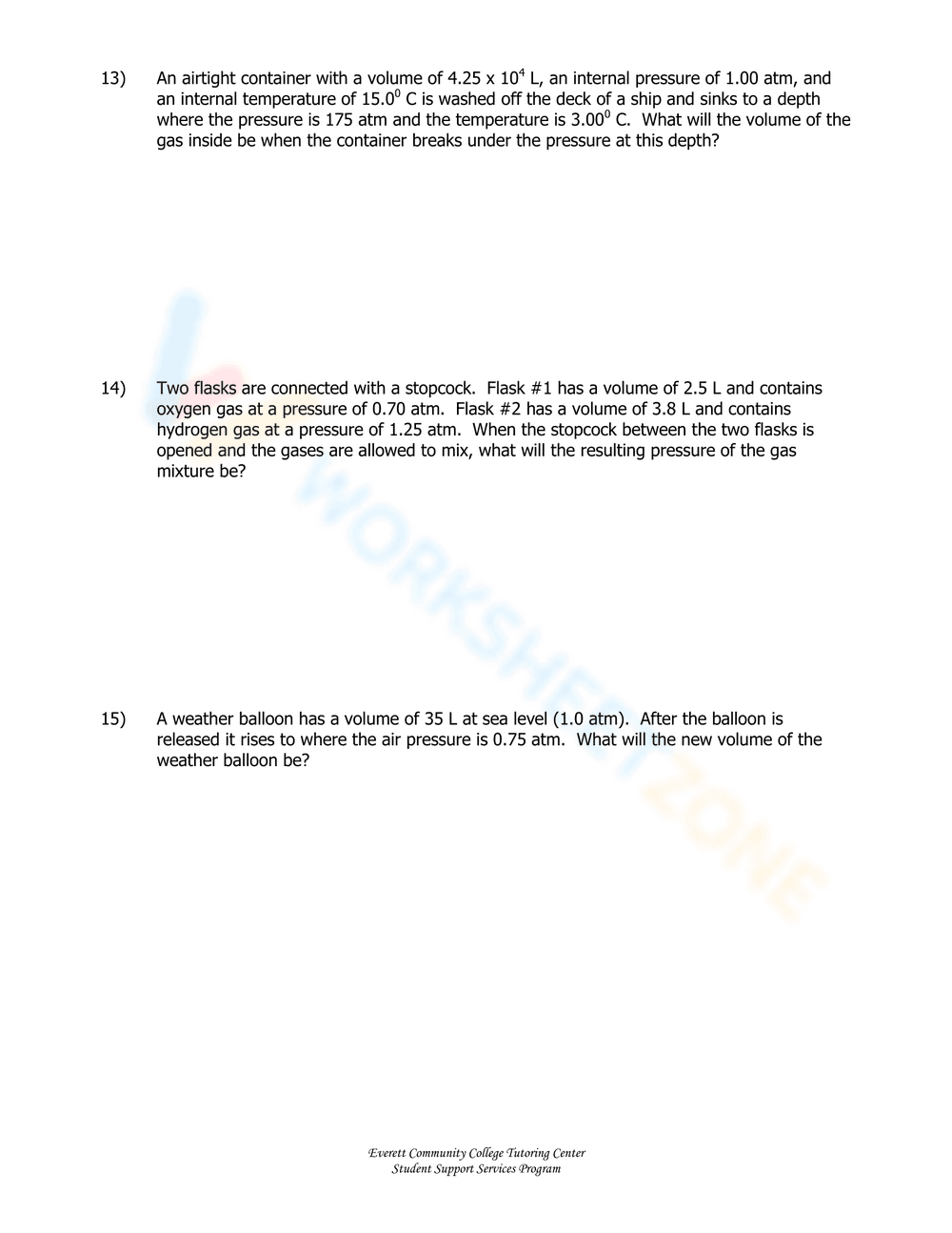 Mixed Gas Laws Worksheet - Page 3