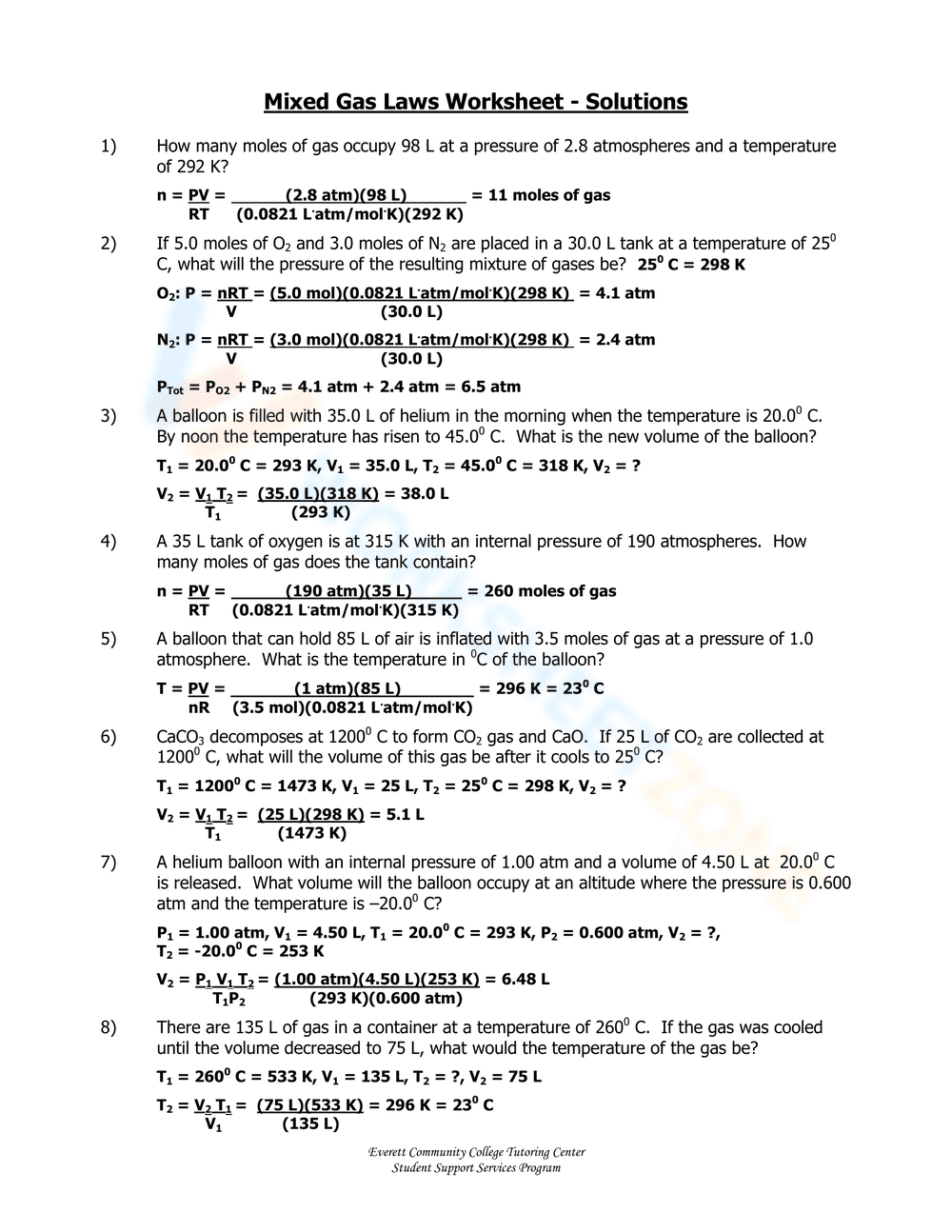 Mixed Gas Laws Worksheet - Page 4