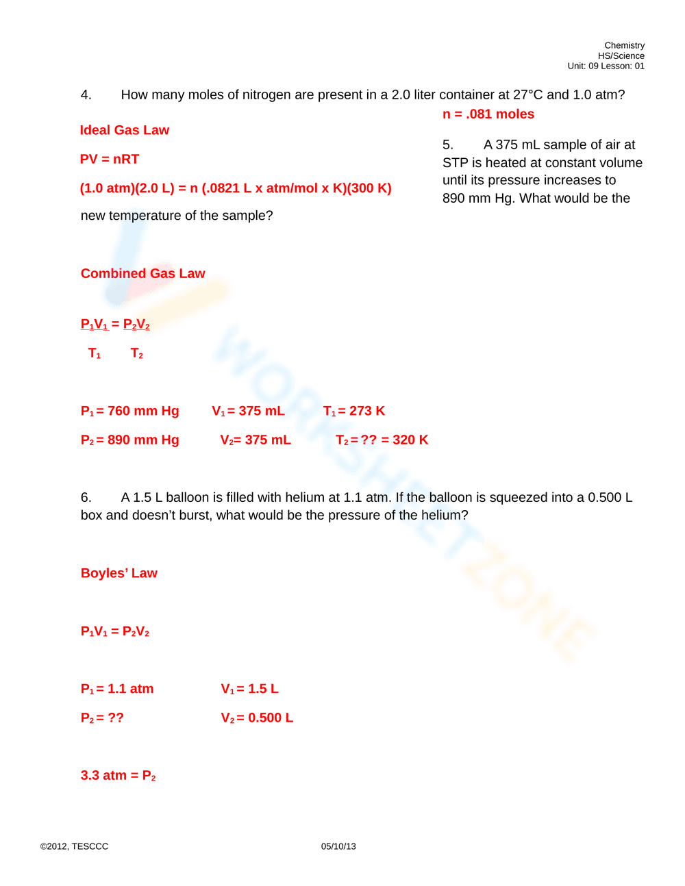 Practice with Gas Laws - Page 1