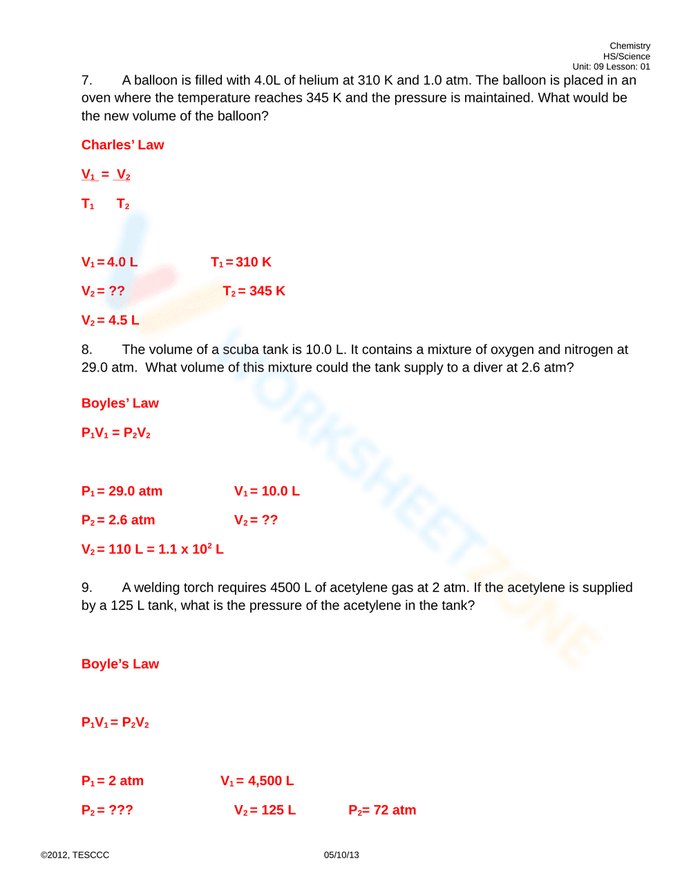 Practice with Gas Laws - Page 2
