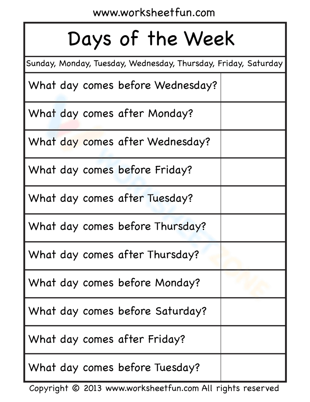 Days of the week - Page 1