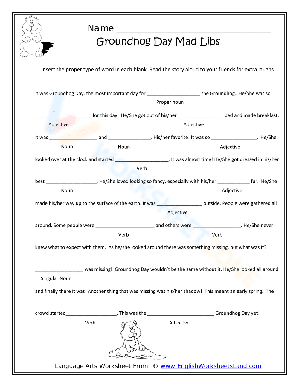 Groundhog Day Mad Libs - Page 1