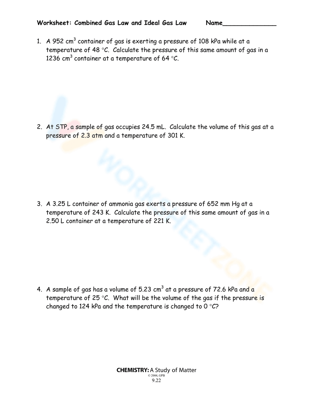 Combined and Ideal Gas Law - Page 1