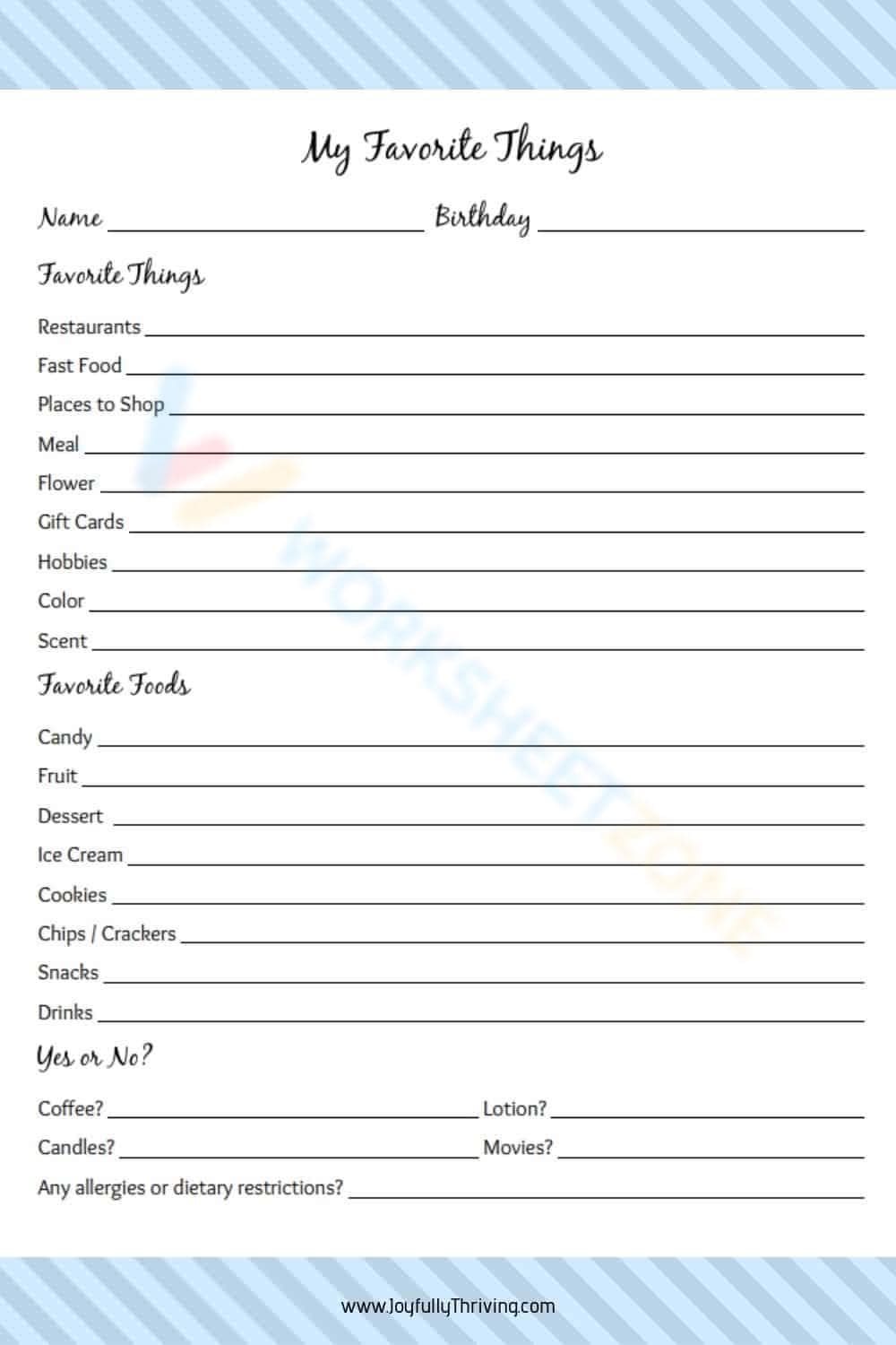 Worksheet About Favorite Things - Page 1