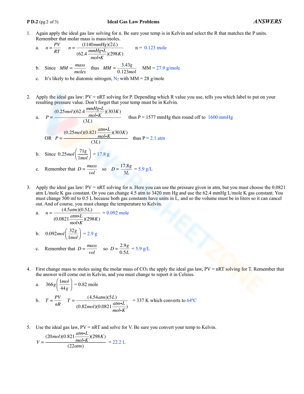 Ideal Gas Law and Density Practice Problems - Page 2