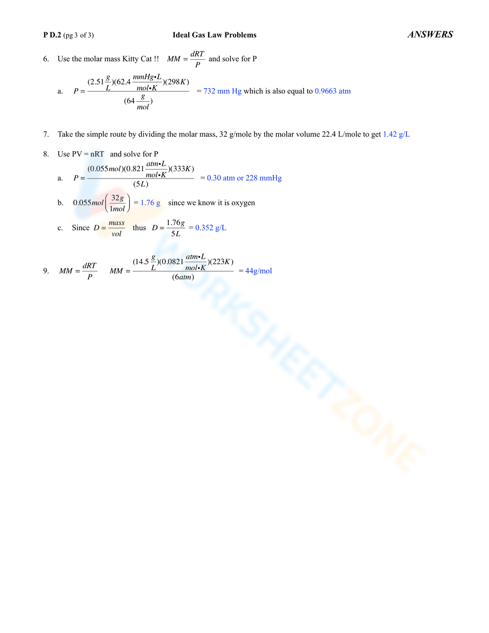 Ideal Gas Law and Density Practice Problems - Page 3
