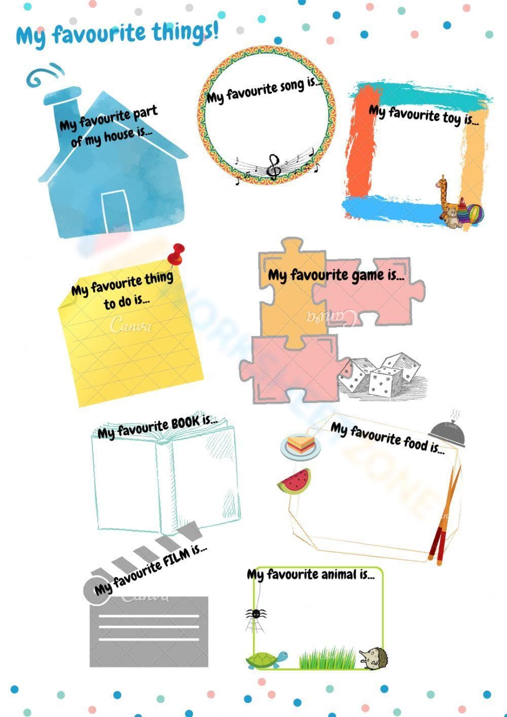 My Favorite Things Worksheet for Kids - Page 1