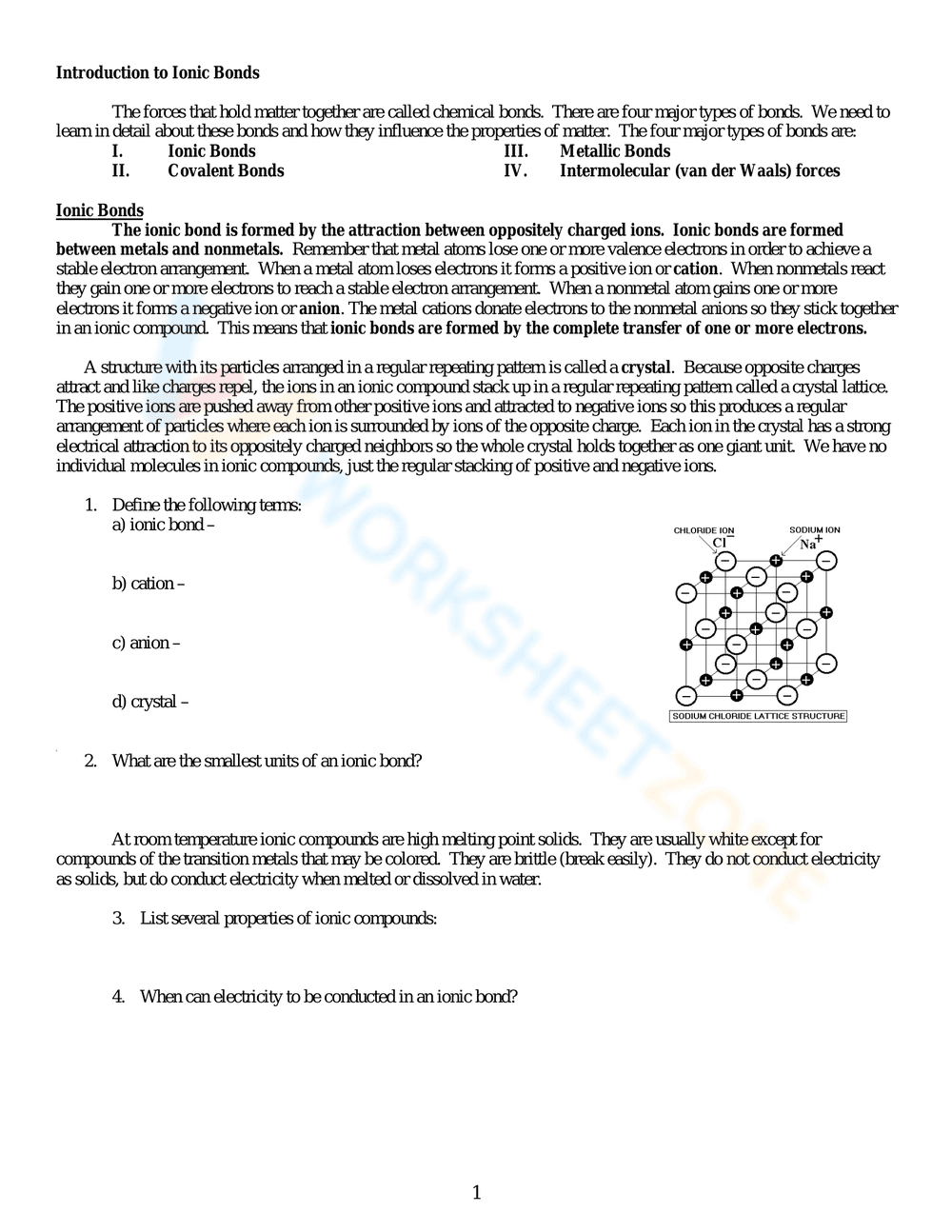Mastering Ionic Bonds: Practice Worksheet - Page 1