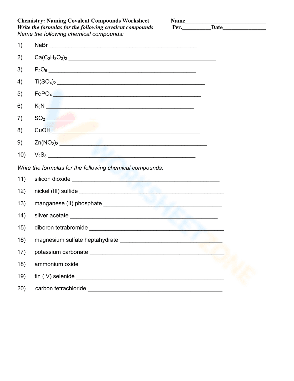 Naming Covalent Compounds Worksheet - Page 1