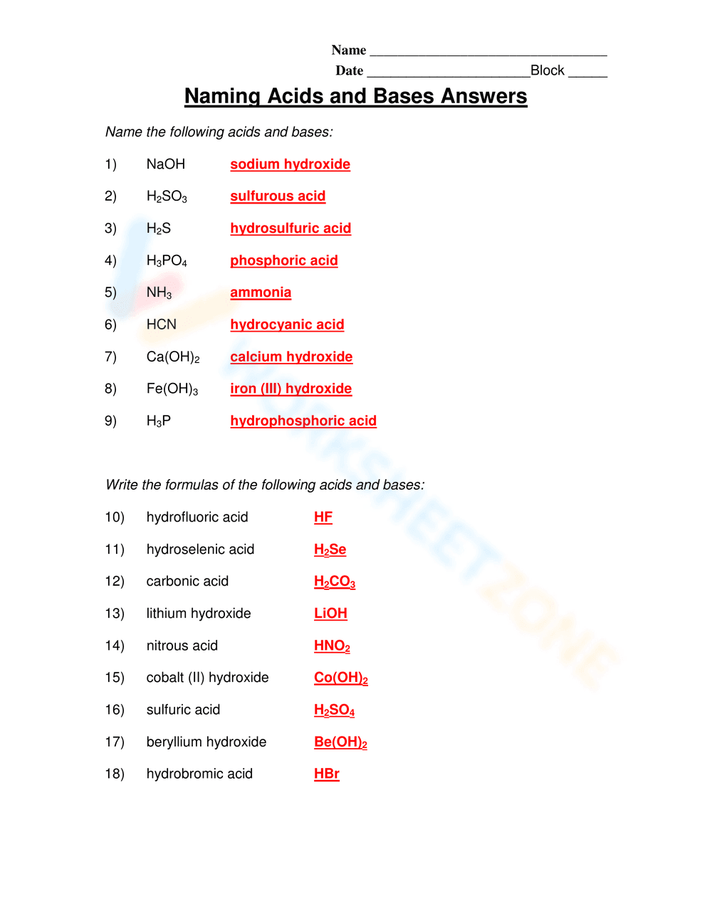 Naming Acids and Bases - Page 2