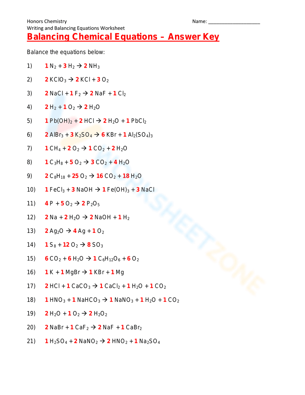 Balancing Chemical Equations Worksheet - Page 4