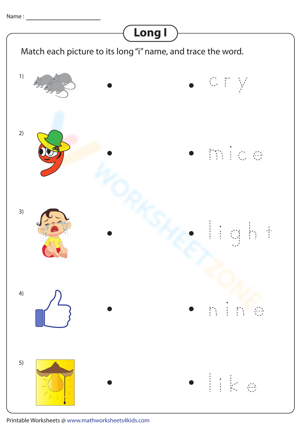 Long I Sound Matching and Tracing Activity - Page 1