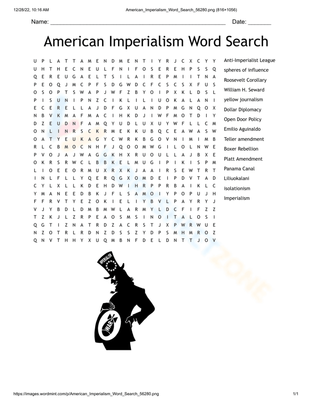 American Imperialism Word Search - Page 1