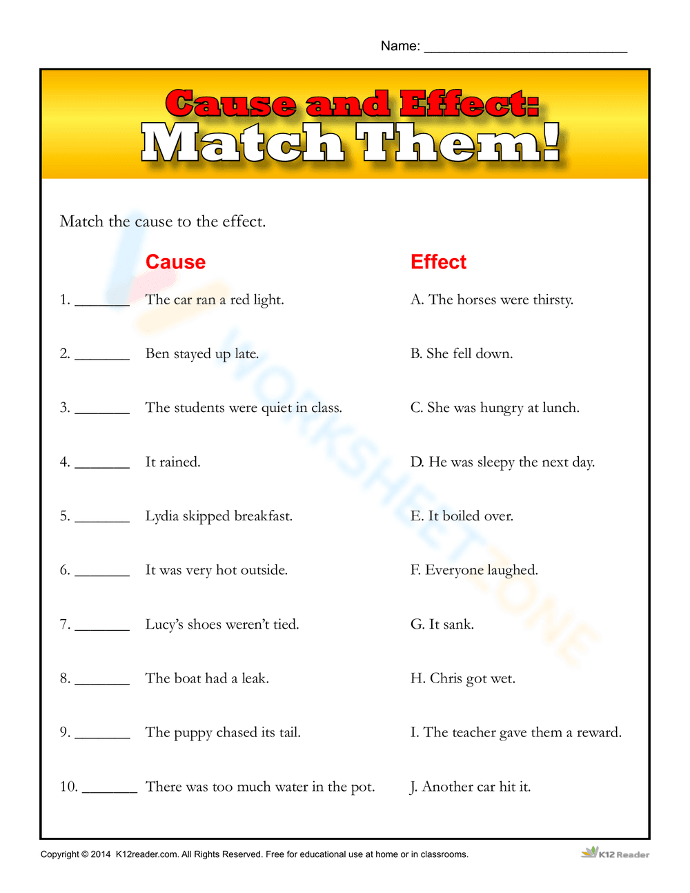Matching Worksheet For All - Page 1
