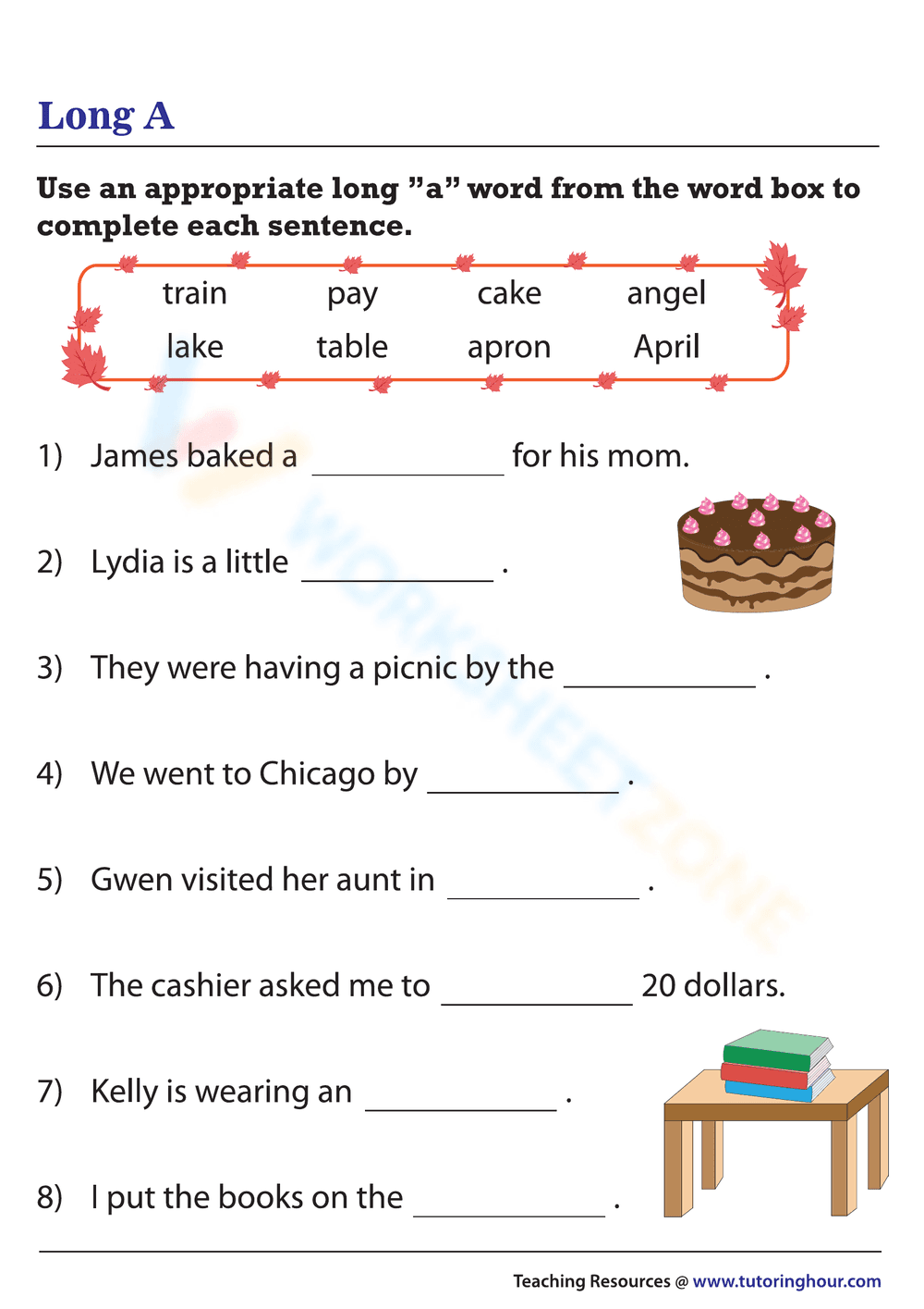 Identifying Long A Words from the Box - Page 1