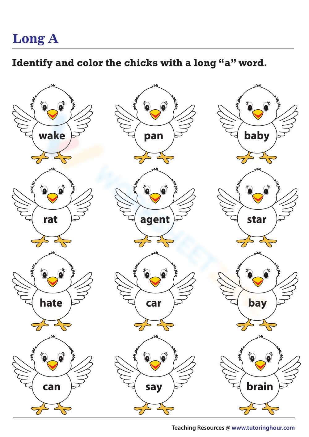 Identifying and Coloring Long A Words - Page 1