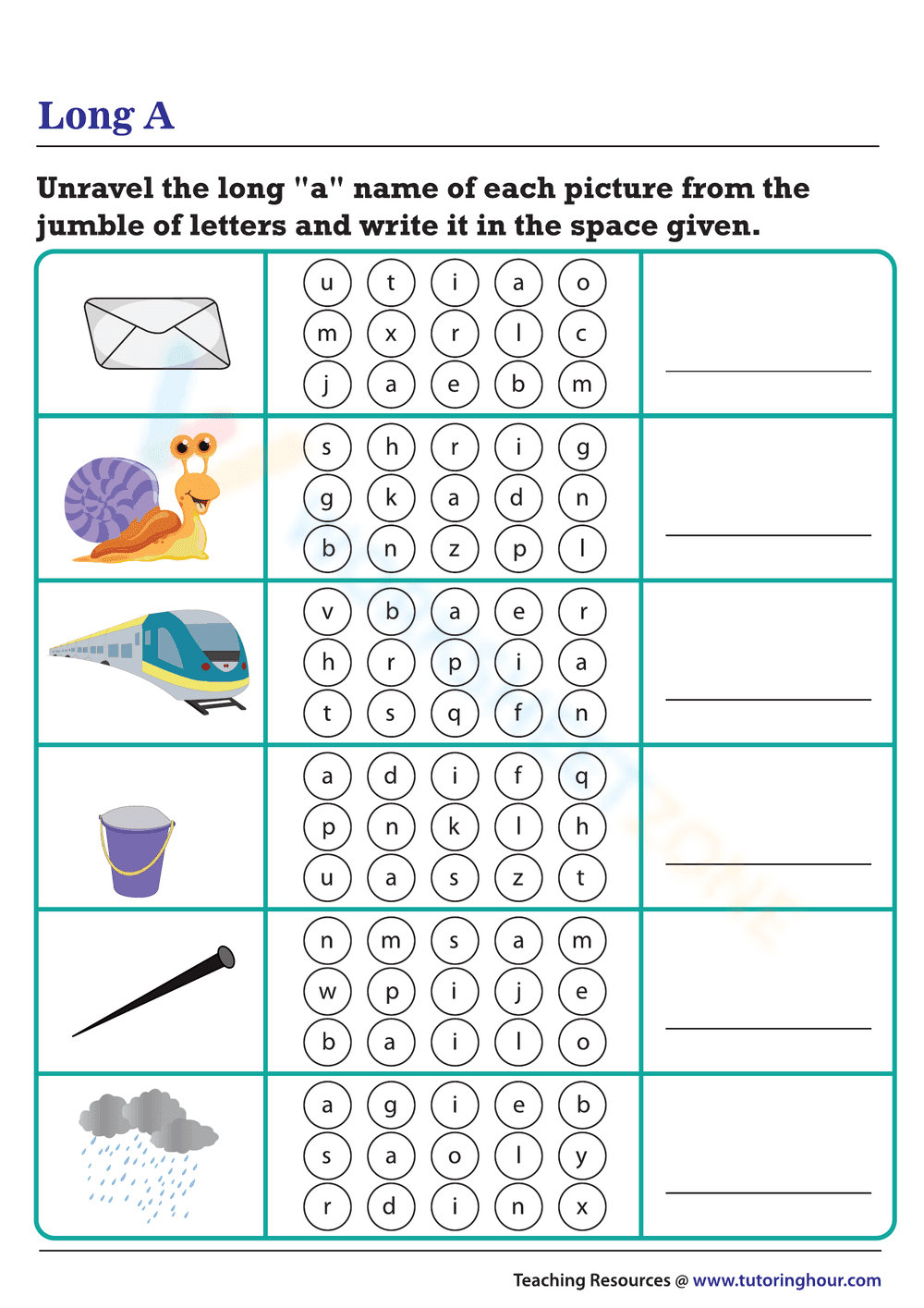 Finding Long A Words from Jumbles - Page 1