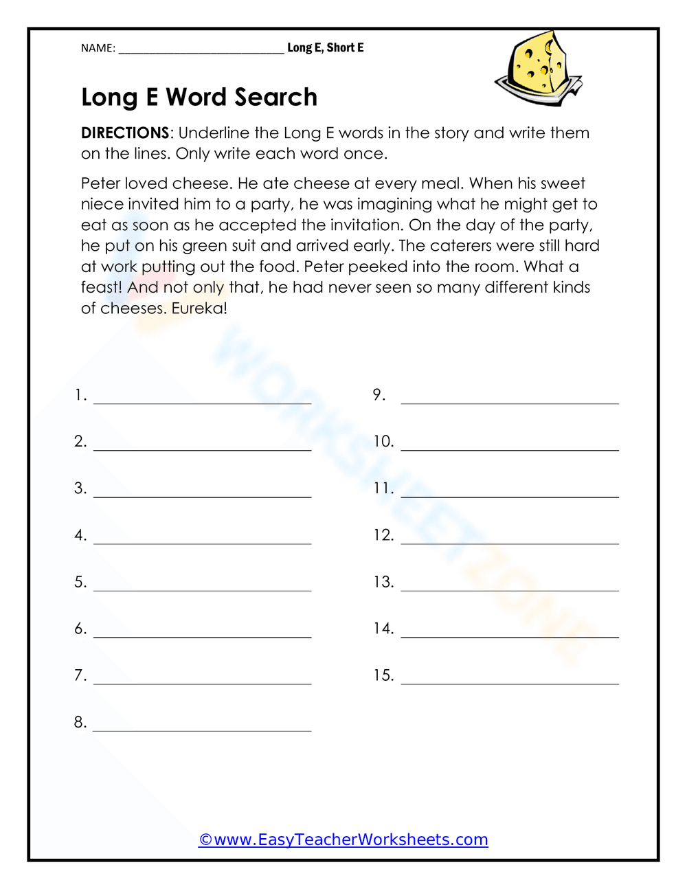 Long E Word Search Puzzle - Page 1
