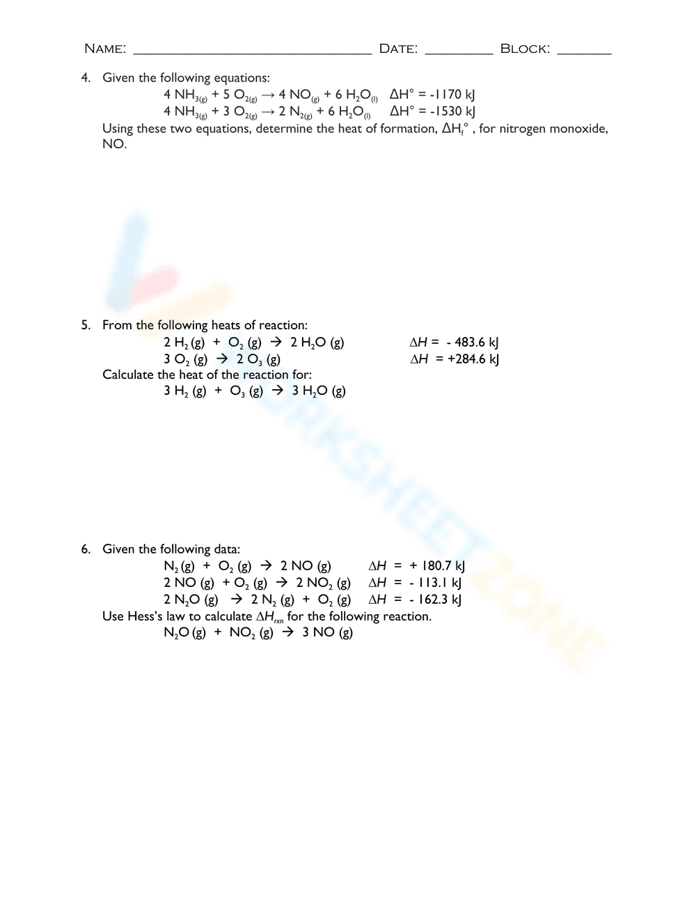 Honors Chemistry: Hess's Law Problems - Page 2